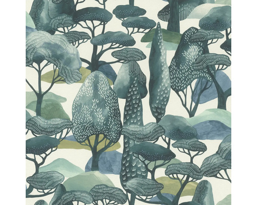 Papier peint intissé 581218 Allegretto forêt turquoise Papier peint avec motif d''arbres pour intérieurs