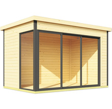 Abri de jardin en bois avec portes coulissantes en verre