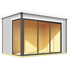 Abri de jardin avec portes coulissantes en verre