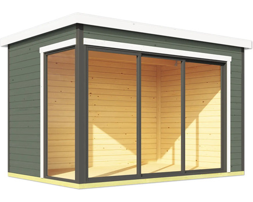 Abri de jardin avec portes coulissantes en verre