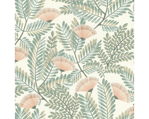 Papier peint intissé 792447 Allegretto feuilles turquoise Papier peint avec motif de plantes et motifs floraux