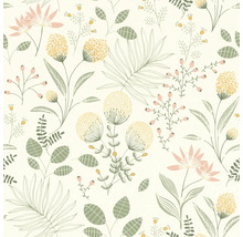 Papier peint à motifs floraux, composé de feuilles et de fleurs