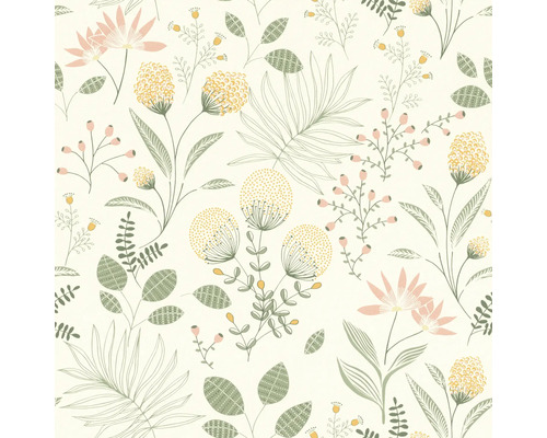 Papier peint intissé 793222 Allegretto feuilles vert Papier peint à motifs floraux, composé de feuilles et de fleurs