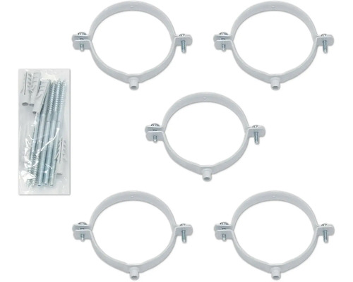 Collier de serrage Vaillant 100 mm, L: 140mm pour ecoTEC plu 5 pièces 303821 Cinq colliers de serrage en plastique avec vis et chevilles dans un emballage.