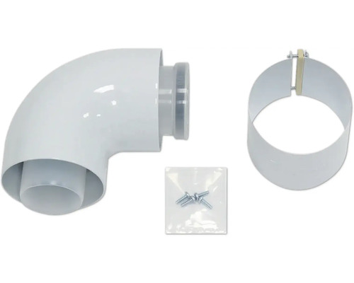Coude d'extraction de hotte avec collier de serrage et vis