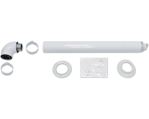 Kit de tuyau d'évacuation des gaz de combustion avec tuyaux, coudes, rosaces et matériel de fixation