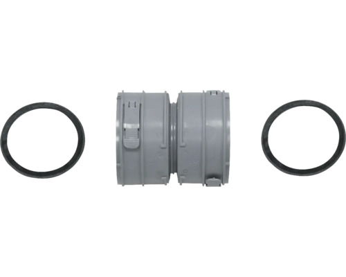 Vaillant Verbindungsstück für flexible Abgasleitung DN80 grau 303512 Aufsicht auf eine Abwasserrohr-Verbindungsmuffe mit Dichtungsringen