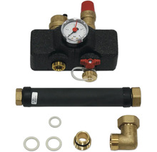 Distributeur de chauffage avec manomètre, vanne d'arrêt, raccord vissé et joints d'étanchéité