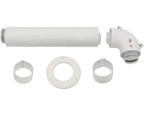 Kit de raccordement de base Vaillant DN60/100 mm PP pour système de gaz d’échappement en surpression dans conduit 0020014989 Kit de tuyau de poêle composé d'un tuyau, d'un coude de tuyau, d'une rosace et de colliers de serrage