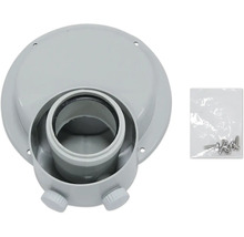 Vue de dessus d'une évacuation de toit grise avec vis de fixation