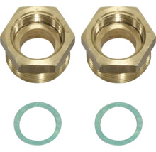Zwei Messingverschraubungen mit Dichtungsringen