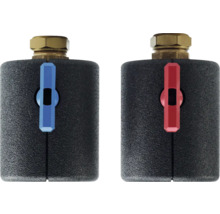 Deux vannes de radiateur avec poignée bleue et rouge