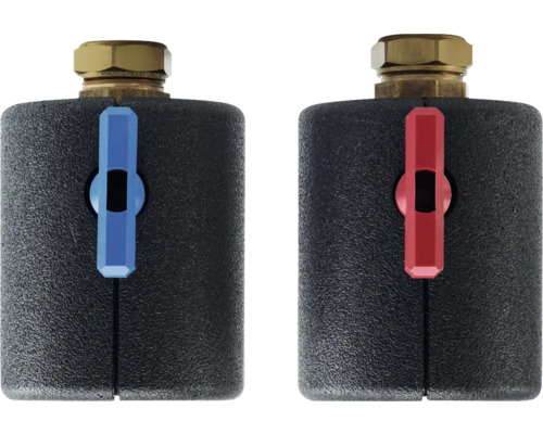 Coque d’isolation thermique Vaillant EPP pour kit d’installation 2 pièces 20106195 Deux vannes de radiateur avec poignée bleue et rouge
