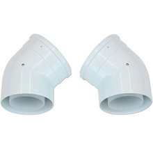 Deux coudes de tuyau en plastique avec un angle de 45 degrés pour les systèmes de ventilation.