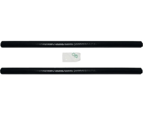 Zwei schwarze Heizkörperrohre und ein Satz Dichtungsringe