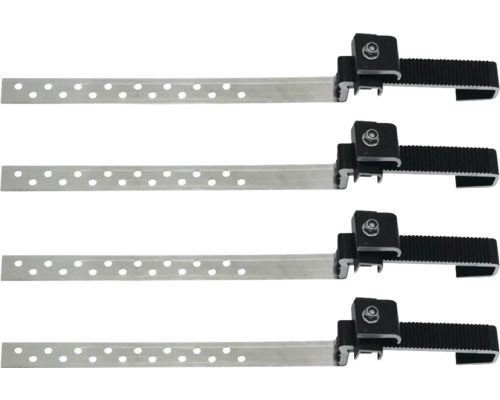 Vier Aluminium Dachrinnenhalter mit Lochmuster