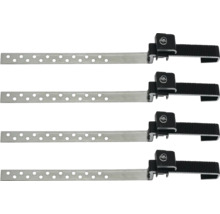 Vier Dachrinnenhalter aus Metall mit Lochmuster