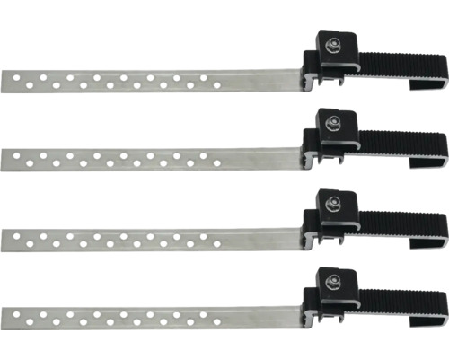 Vier Dachrinnenhalter aus Metall mit Lochmuster