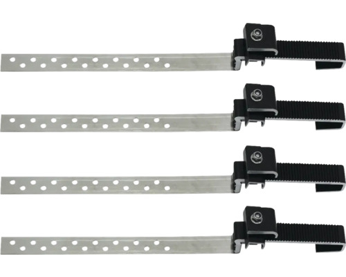 Vier Befestigungsschienen aus Metall mit Halterung