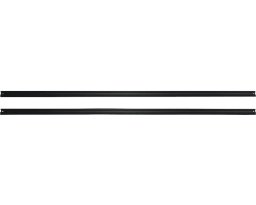 Zwei schwarze Sockelleisten mit Befestigungslöchern