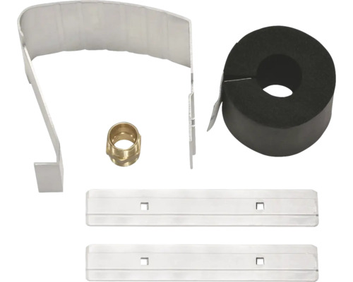 Heizungsrohr-Befestigungsset mit Rohrschelle, Dämmmaterial und Montageschienen