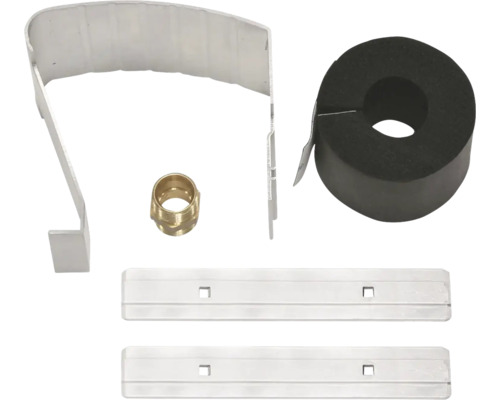 Kit de fixation de tuyau avec collier de serrage, raccord en laiton, matériau isolant et rails de montage