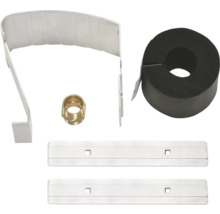 Rohrbefestigungsset mit Rohrschelle, Anschlussverschraubung, Dämmschlauch und Befestigungsschienen