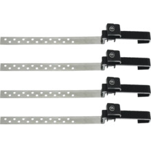 Vier Dachrinnenhalter aus Metall mit Befestigungselementen