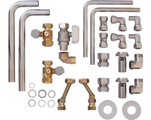 Kit de raccordement de radiateur avec tuyaux, vannes et raccords