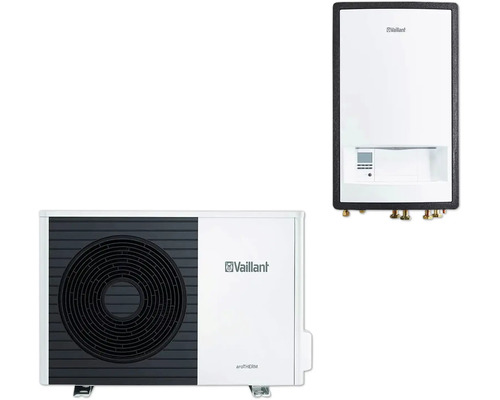 Set de pompe à chaleur air/eau Vaillant 4.912 aroTHERM Split VWL 55/5 AS avec station hydraulique 0020273184 Pompe à chaleur air-eau Vaillant aroTHERM et appareil de chauffage Vaillant