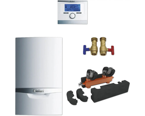Vaillant Paket 1.141/2 Gas-Wandheizgerät ecoTEC plus VC 476/5-5, witterungsgeführter Regelung multiMATIC VRC 700/6 und Installations-Set Erdgas L/LL 0010029701 Vaillant Heizungsanlage mit Thermostat und Montagezubehör