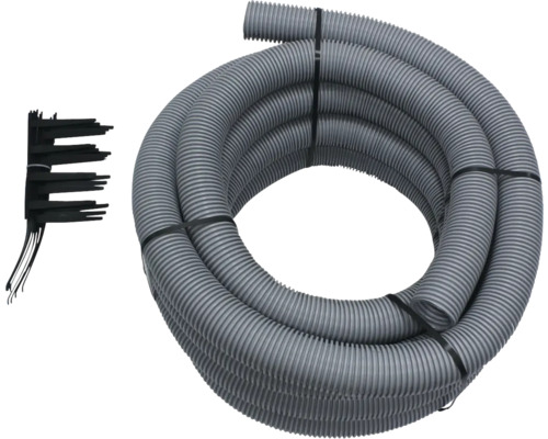 Tube ondulé gris avec serre-câbles et presse-étoupes