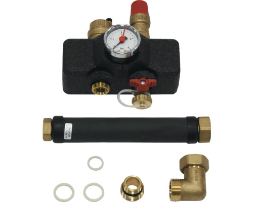 Heizkreisverteiler mit Manometer, Absperrventil, Entlüfter und Zubehör
