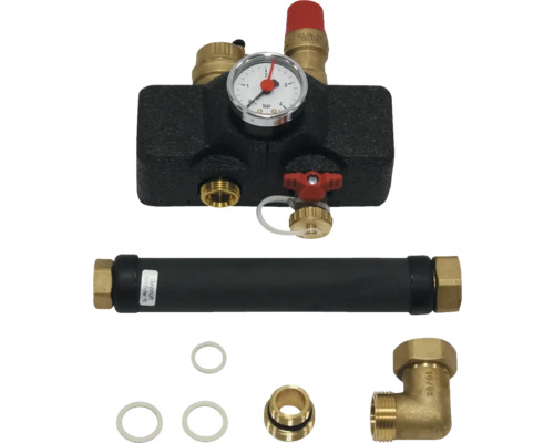 Heizkreisverteiler-Set mit Manometer, Absperrventil, Entlüfter, Verschraubungen und Dichtungen