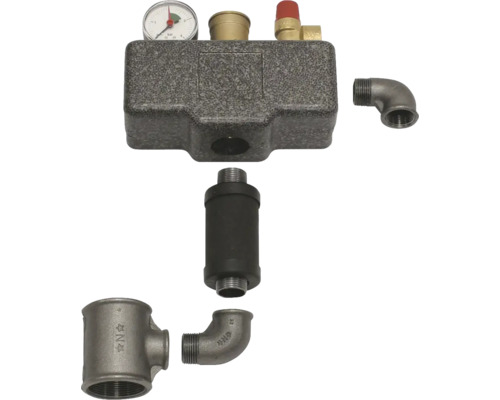 Heizungsarmaturengruppe mit Manometer und Zubehör für Heizungsinstallationen