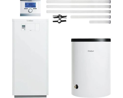 Vaillant Paket 2.62/3 Gas-Brennwertkessel ecoVIT VKK 186/5, Warmwasserspeicher uniSTOR plus VIH R 150/6 B, witterungsgeführter Regelung multiMATIC VRC 700/6 und Luft-/Abgasführung starr Ø 80 PP 0010029838 Vaillant Heizungsanlage mit Regler, Speicher und Zubehör