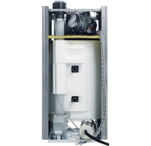 Vue intérieure d'une chaudière de chauffage avec différents composants tels que des réservoirs et des tuyaux.