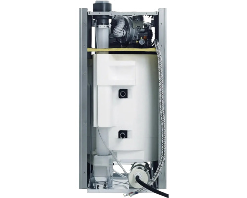 Vue intérieure d'un chauffe-eau avec différents composants et raccordements