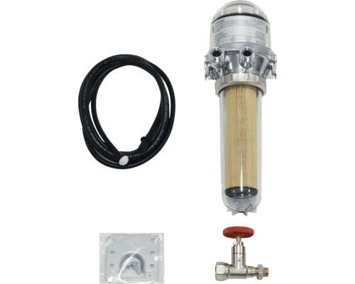 Oventrop Toc-Duo-A Heizölfilter Set mit schwarzem Schlauch, Befestigungsmaterial und Absperrhahn