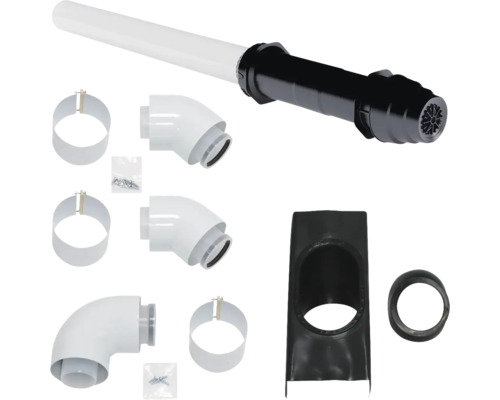 Abluftsystem-Set mit Rohren, Bögen, Schellen und Verbindungselementen