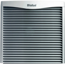 Logo Vaillant sur un habillage de radiateur avec des lamelles