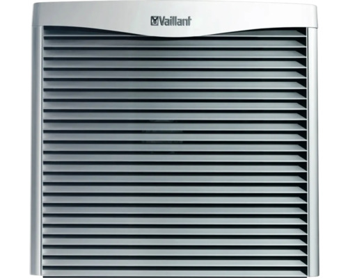 Vaillant Logo vor einem Heizkörper mit horizontalen Lamellen