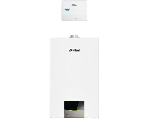 Vaillant Paket 1.183/2 Gas-Wandheizgerät ecoTEC exclusive VC 15 CS/1-7 und witterungsgeführter Regelung sensoDIRECT VRC 710 0010040356 Vaillant Gas-Heizgerät mit Vaillant Logo und Temperaturregler