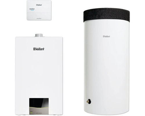 Vaillant Paket 1.179/2 Gas-Wandheizgerät ecoTEC exclusive VC 20 CS/1-7, Warmwasserspeicher uniSTOR exclusive VIH R 200/6 H und witterungsgeführter Regelung sensoDIRECT VRC 710 0010040363 Vaillant Heizungsanlage mit Warmwasserspeicher und Steuerung