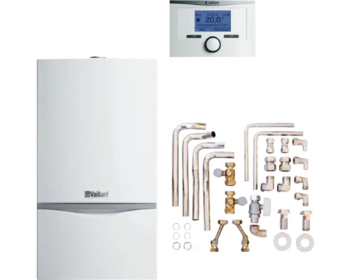 Vaillant Paket 6.226 Gas-Wandheizgerät mit Heizwerttechnik atmoTEC exclusive VC 104/4-7 A E/H, Raumtemperaturregler calorMATIC VRT 350 und Installations-Set AP/UP auf Fremdinstallationenr 0010042529 Vaillant Heizungsanlage mit Zubehör und Steuerung