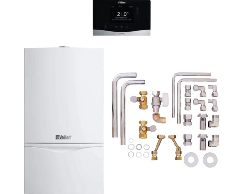 Chaudière à gaz à condensation Vaillant paquet 6.200/4 atmoTEC plus VCW194/4-5 A E, sensoHOME 380f/2, accessoire 0010046382 Chaudière gaz à condensation Vaillant avec régulation et accessoires de raccordement