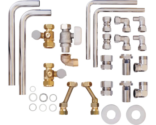 Kit de raccordement de radiateur avec vannes, coudes et tuyaux pour installations de radiateurs
