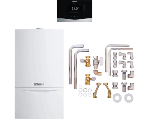 Chaudière à gaz à condensation Vaillant paquet 6.202/4 atmoTEC plus VCW244/4-5 A E, sensoHOME 380f/2 accessoire 0010046384 Système de chauffage Vaillant avec accessoires et régulateur Vaillant sensoHOME