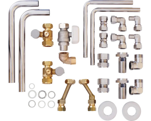 Kit de raccordement de radiateur avec vannes thermostatiques, coudes et accessoires de montage