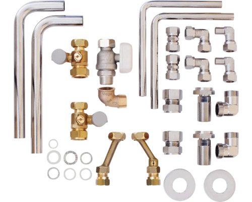 Kit de raccordement de radiateur avec vannes, tubes et raccords